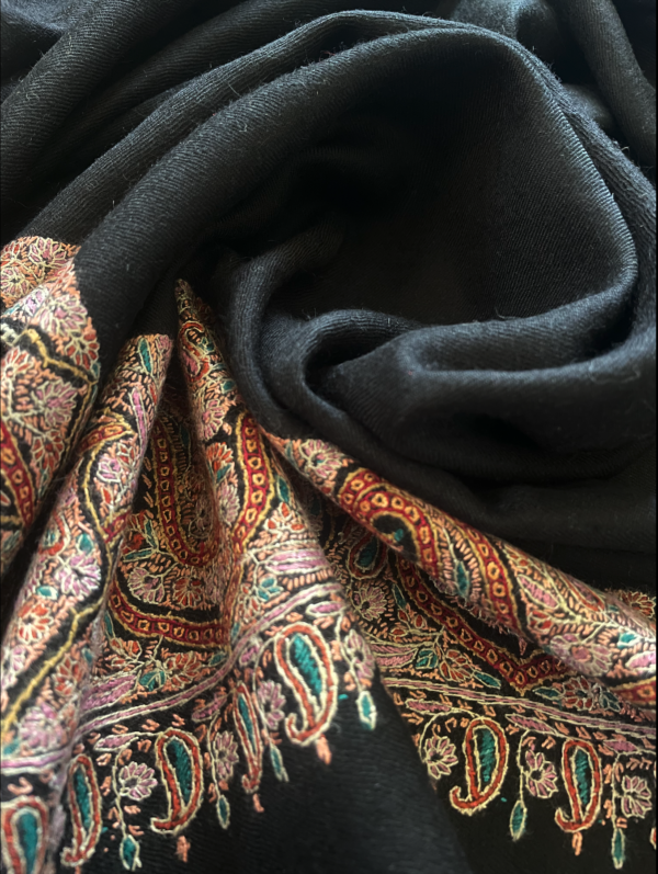 Neemdor Sozni Hand Embroidered Black Shawl - Image 2